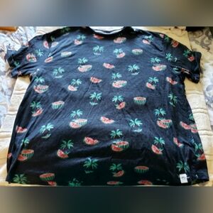 🦩Free Planet Men's Short Sleeve T-Shirt, Watermelon & Palm Tree Print SIZE 2X